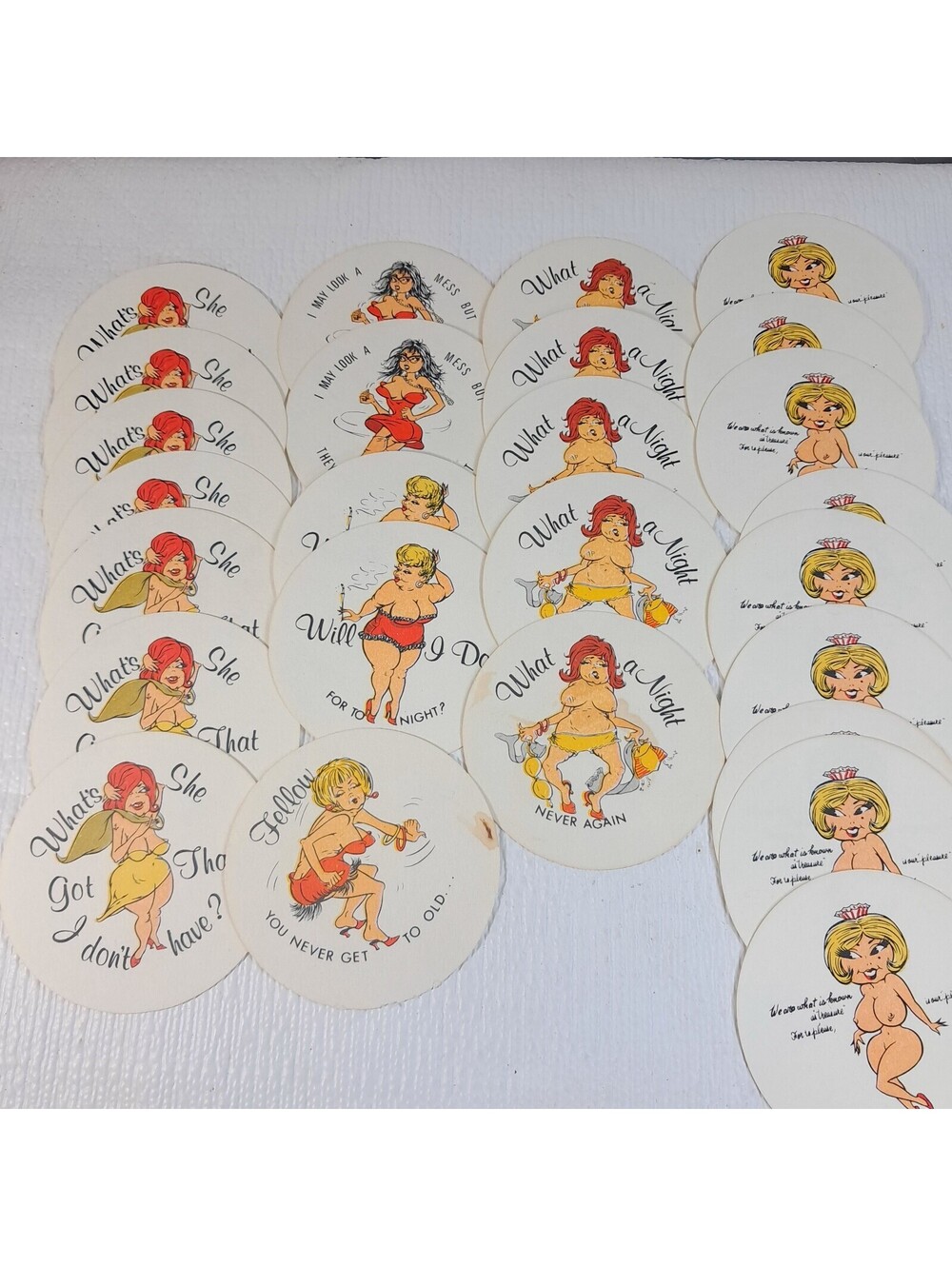 Vintage Paper Coasters Set 25 Risque girls dirty bar humor nude funny naughty